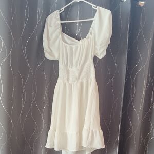 Elegant White Puff Sleeve Dress By Hesperus